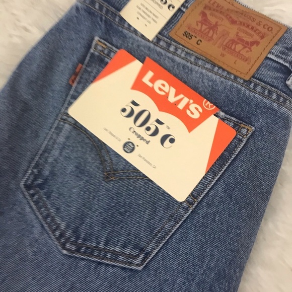 Levi's Orange Tab 505C Cropped Jeans Frayed Hem - Picture 7 of 8